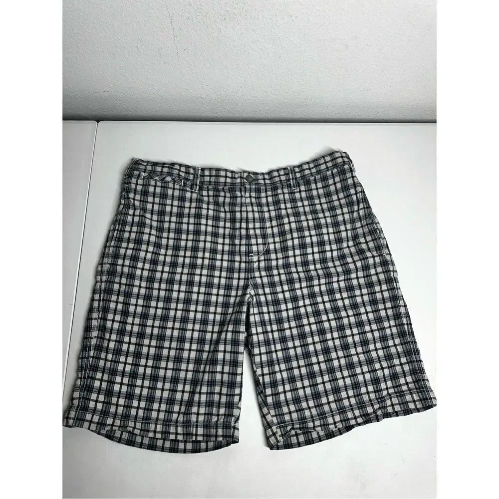 BLACK BROWN 1826 Shorts Men's 36  Blue Plaid Chino Casual Preppy Golf 9” Cotton